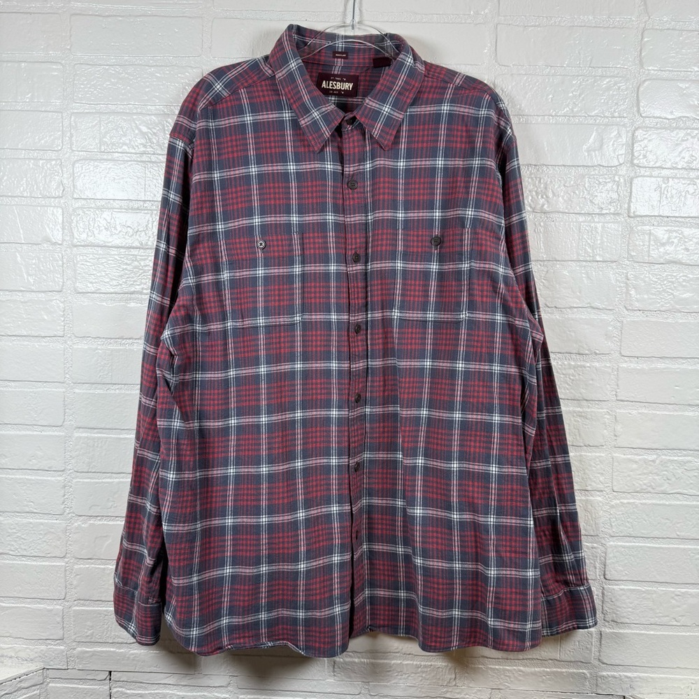Alesbury Flannel Shirt Mens 2XL Tall Red Plaid Regular Fit Button-Up Lumberjack